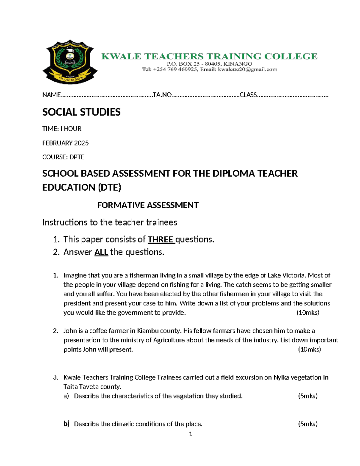 Social Studies Notes: DTE School-Based Assessment - Feb 2025 - Studocu