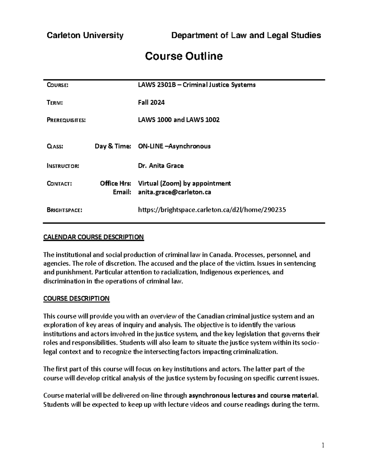 Course Outline 2301B - Fall 2024 - Carleton University Department of ...