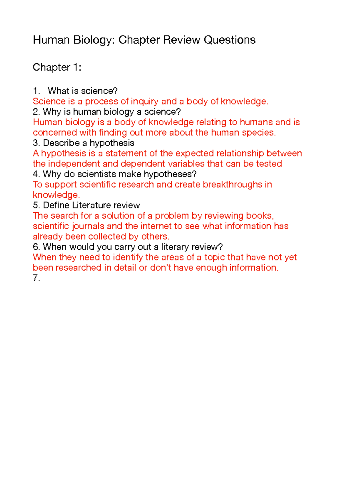 Human Bio Questions - Human Biology: Chapter Review Questions Chapter 1 ...