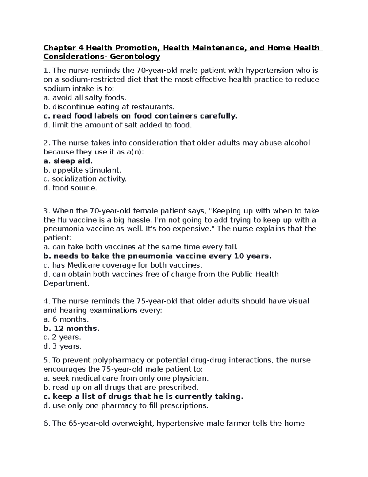 Ch 4 Study Guide: Health Promotion & Maintenance in Gerontology - Studocu