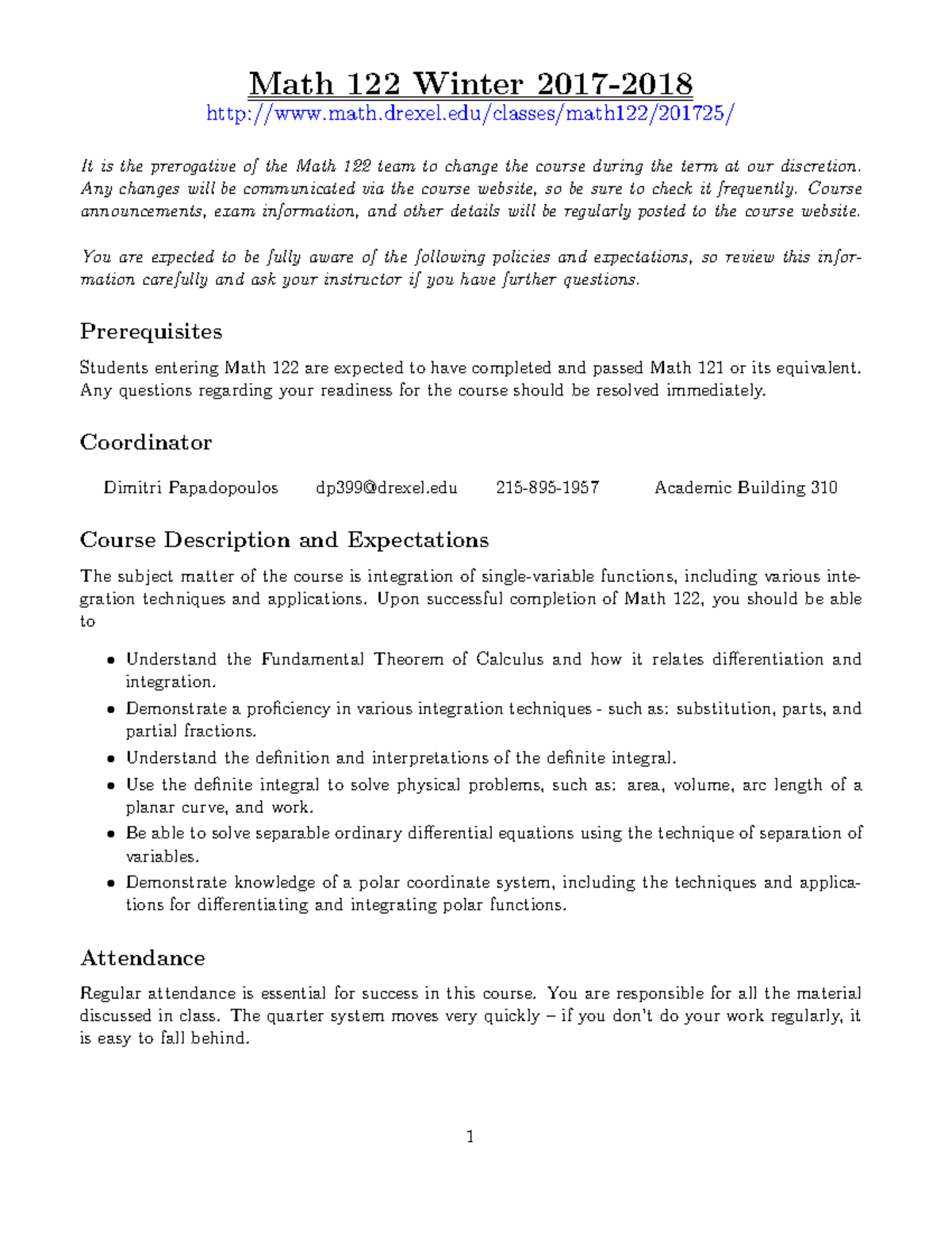 Math 122 - Winter Syllabus and Course Expectations - Studocu