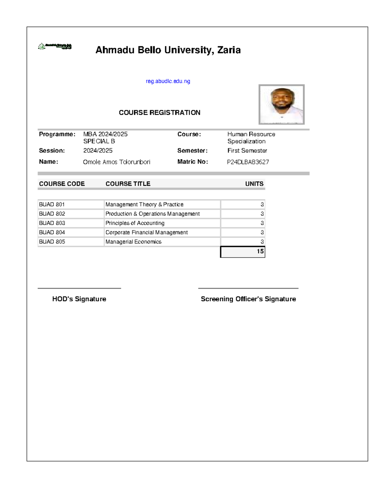 Studentcourses - Student - 2024/ COURSE CODE COURSE TITLE UNITS BUAD ...