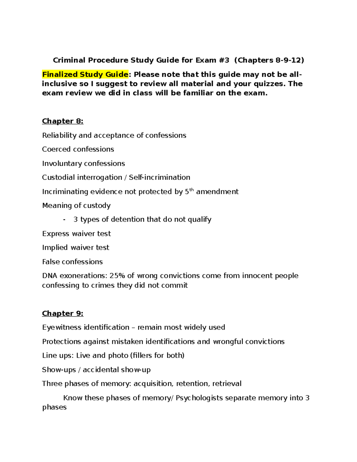 CP Criminal Procedure Exam 3 Study Guide: Key Concepts & Notes - Studocu