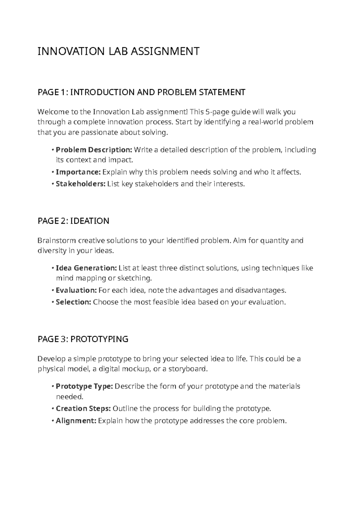 INNOVATION LAB ASSIGNMENT: PROCESS & PROBLEM SOLVING GUIDE - Studocu