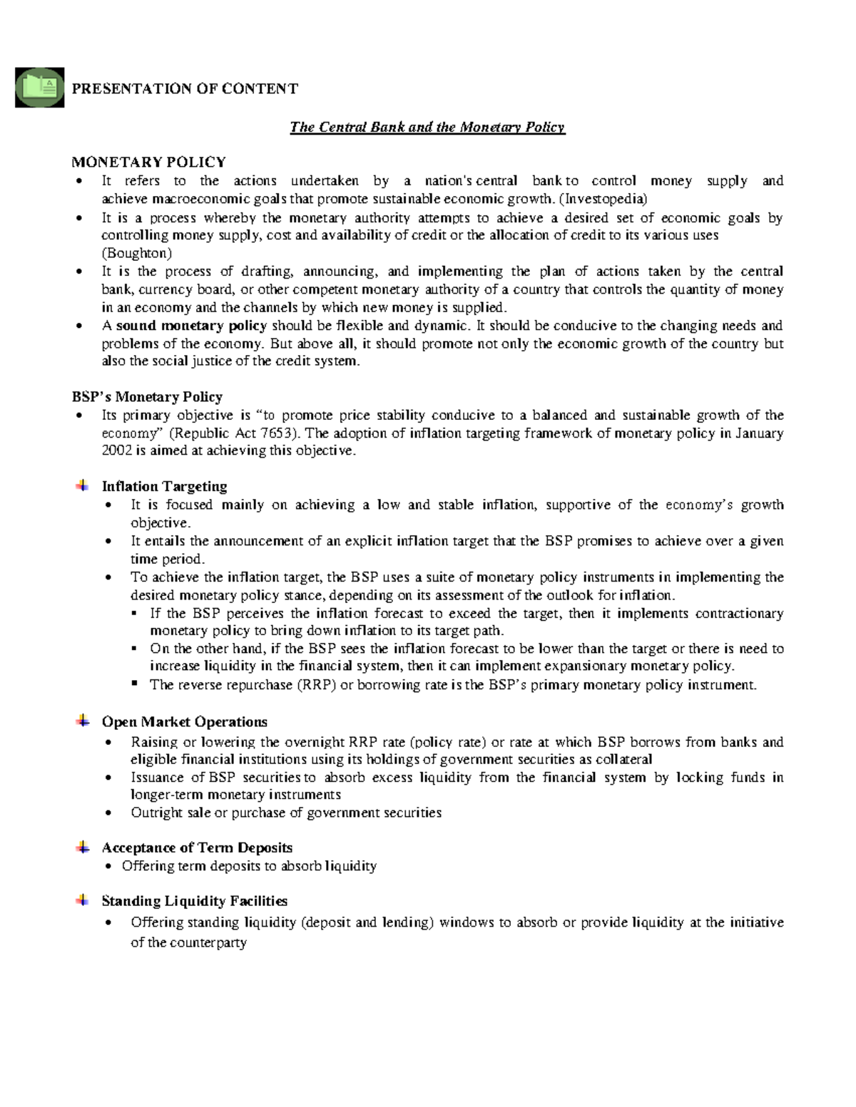 Chapter 2. The Central Bank and Monetary Policy - BS Accountancy - Studocu
