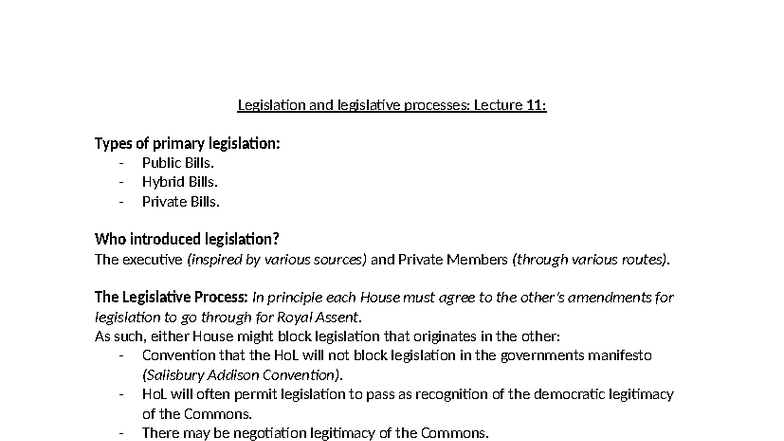 Legislation and Legislative Processes: L11 - Types of Primary ...