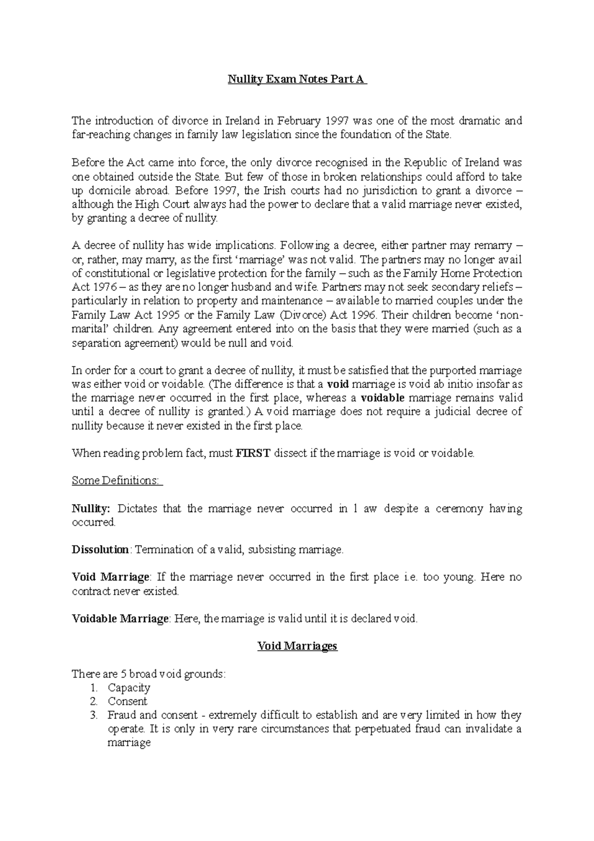 Nullity Exam Notes - Legal Implications & Key Cases - Studocu