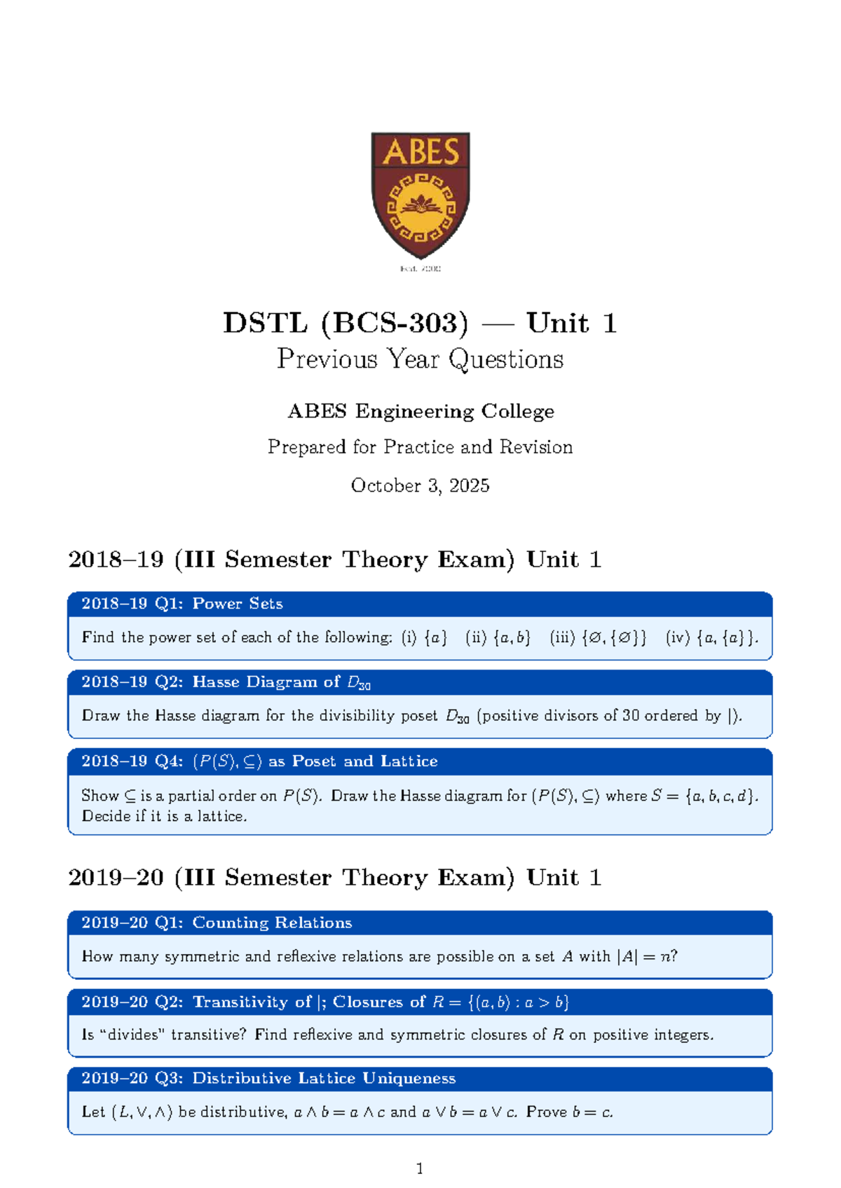 DSTL Unit 1 Previous Year Questions - Practice Notes for Exam - Studocu