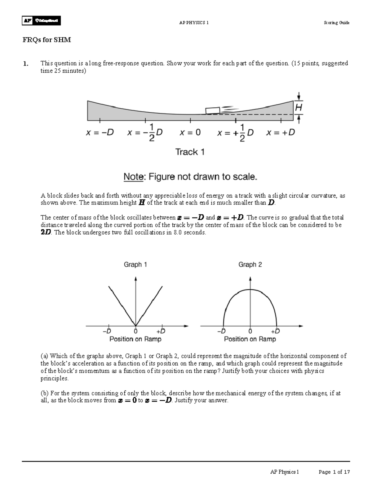 AP PHYSICS 1: FRQ Answers for Simple Harmonic Motion (SHM) - Studocu