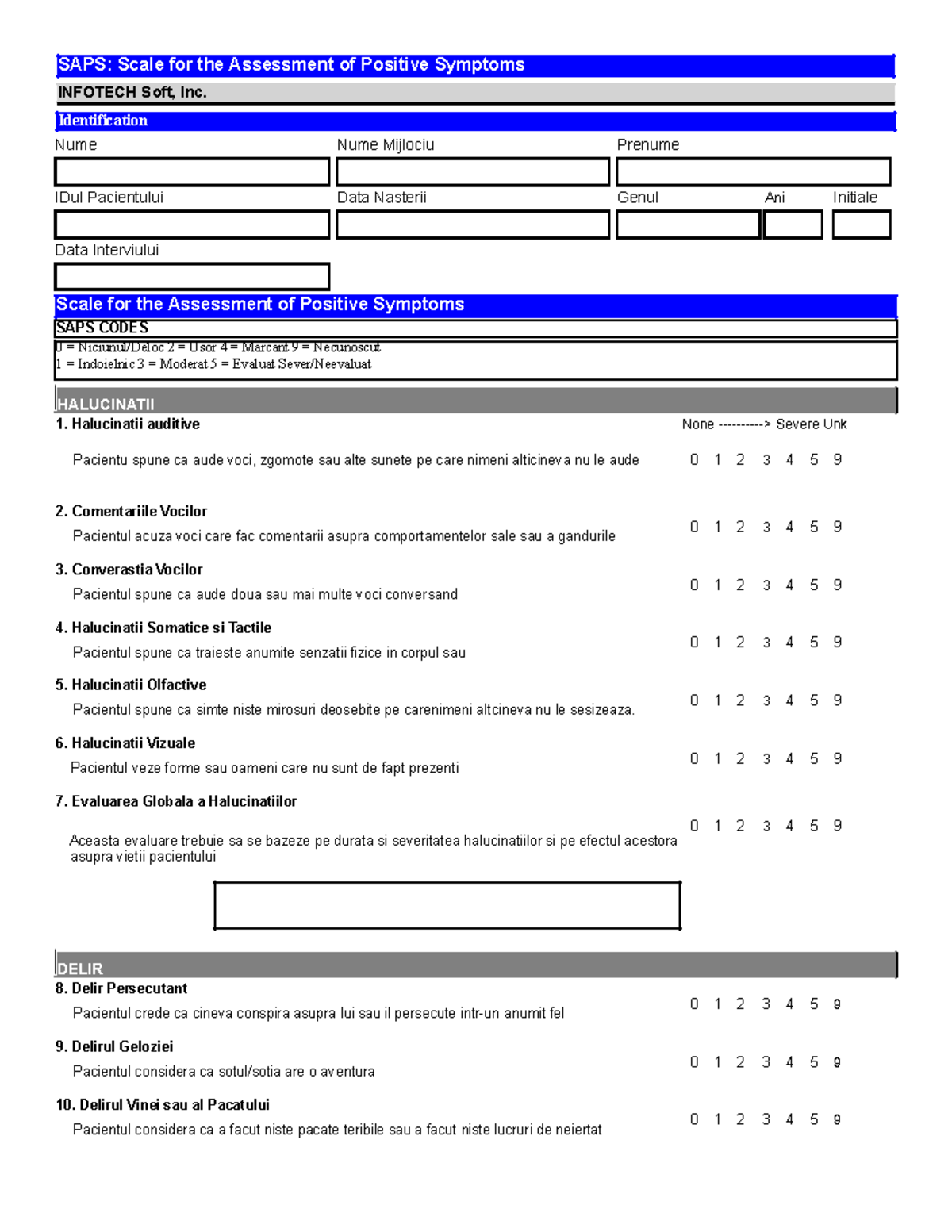 SAPS - Evaluarea Halucinațiilor și Delirului în Pacienți - Studocu