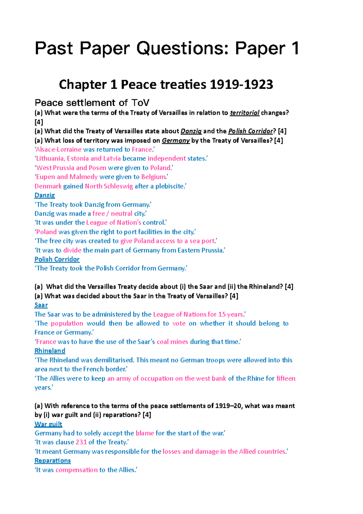Chapter 1: Treaty of Versailles and Its Impact on Germany (HIST101 ...