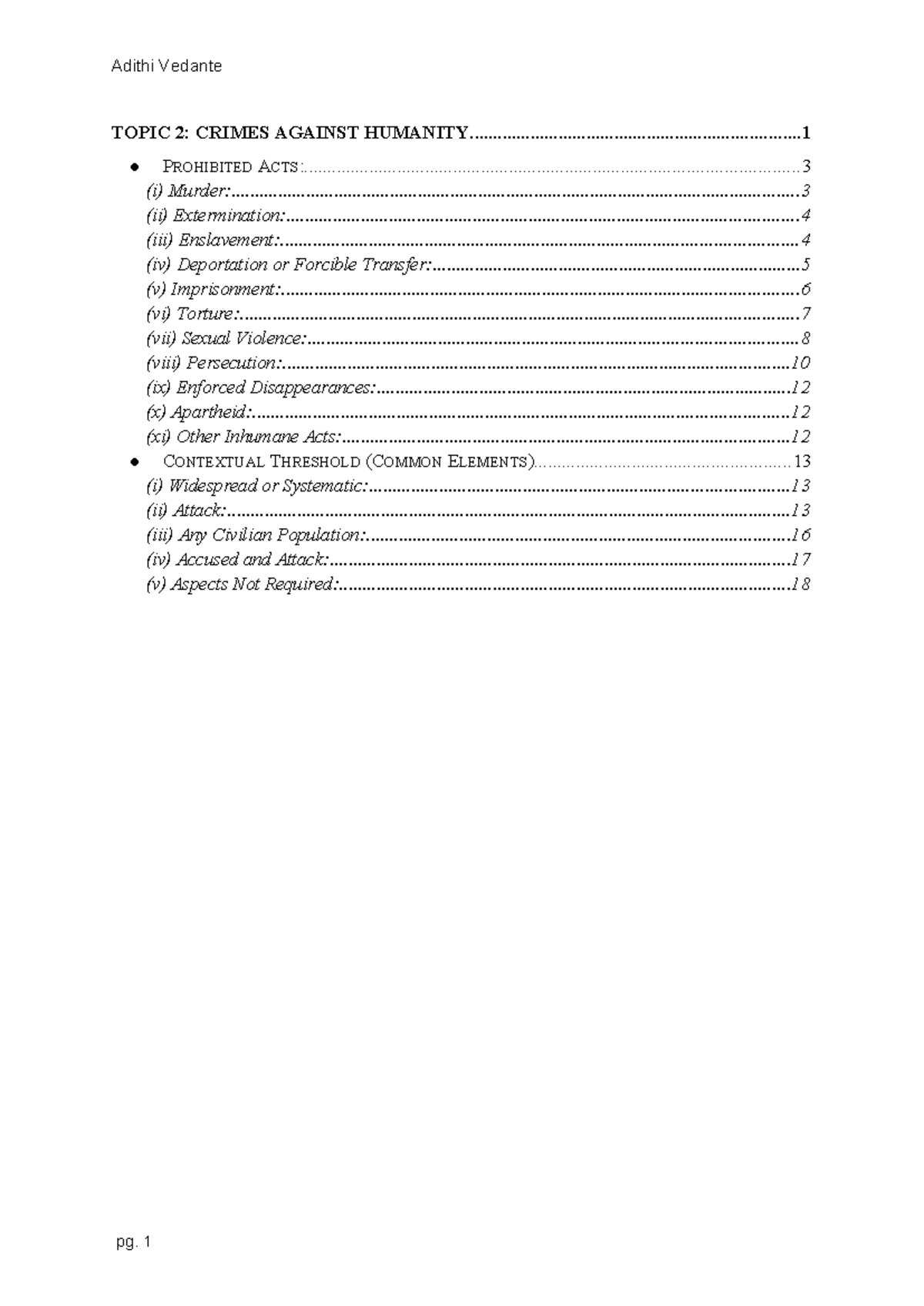 Final Exam Study Notes: Crimes Against Humanity (CAH) Overview ...