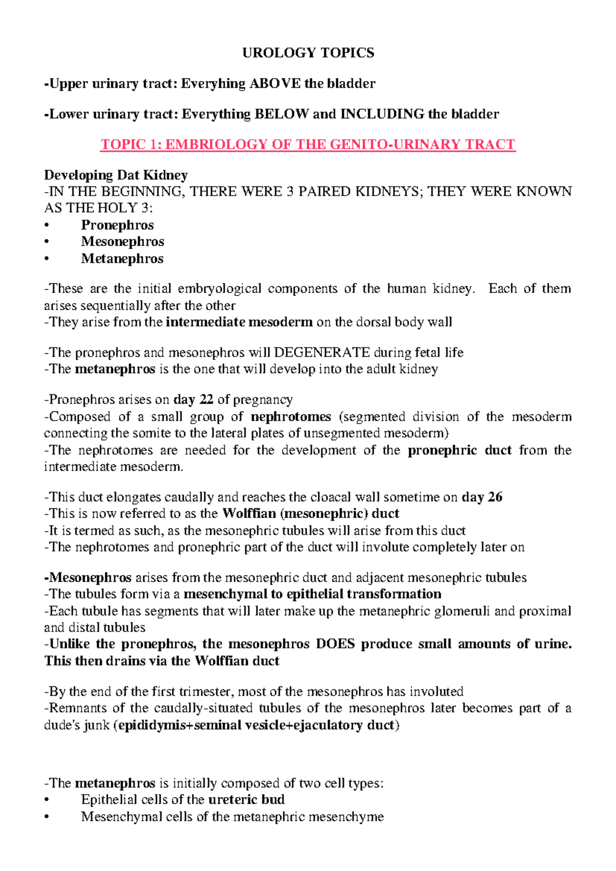 UROLOGY 201: Final Exam Notes on Embryology and Imaging Techniques ...