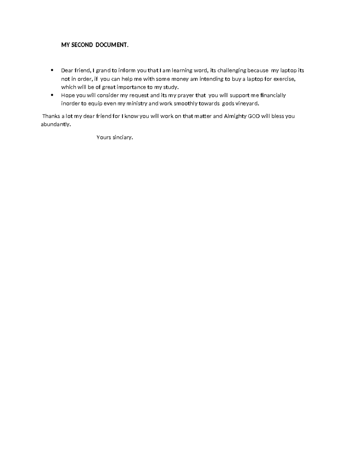 Financial Support Request for Laptop - MY Second Document - Studocu
