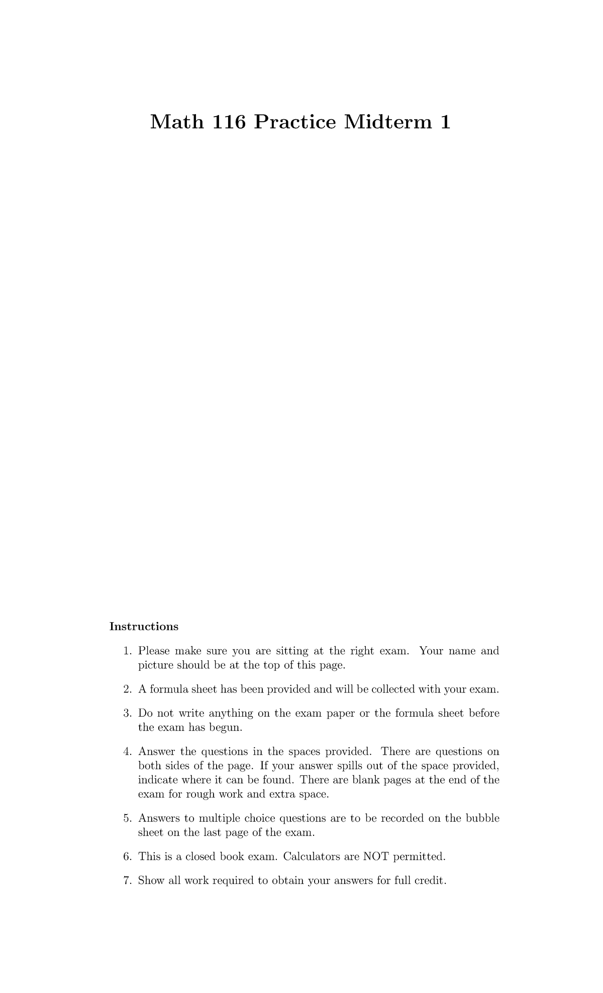 Math 116 Practice Midterm 1 - Studocu