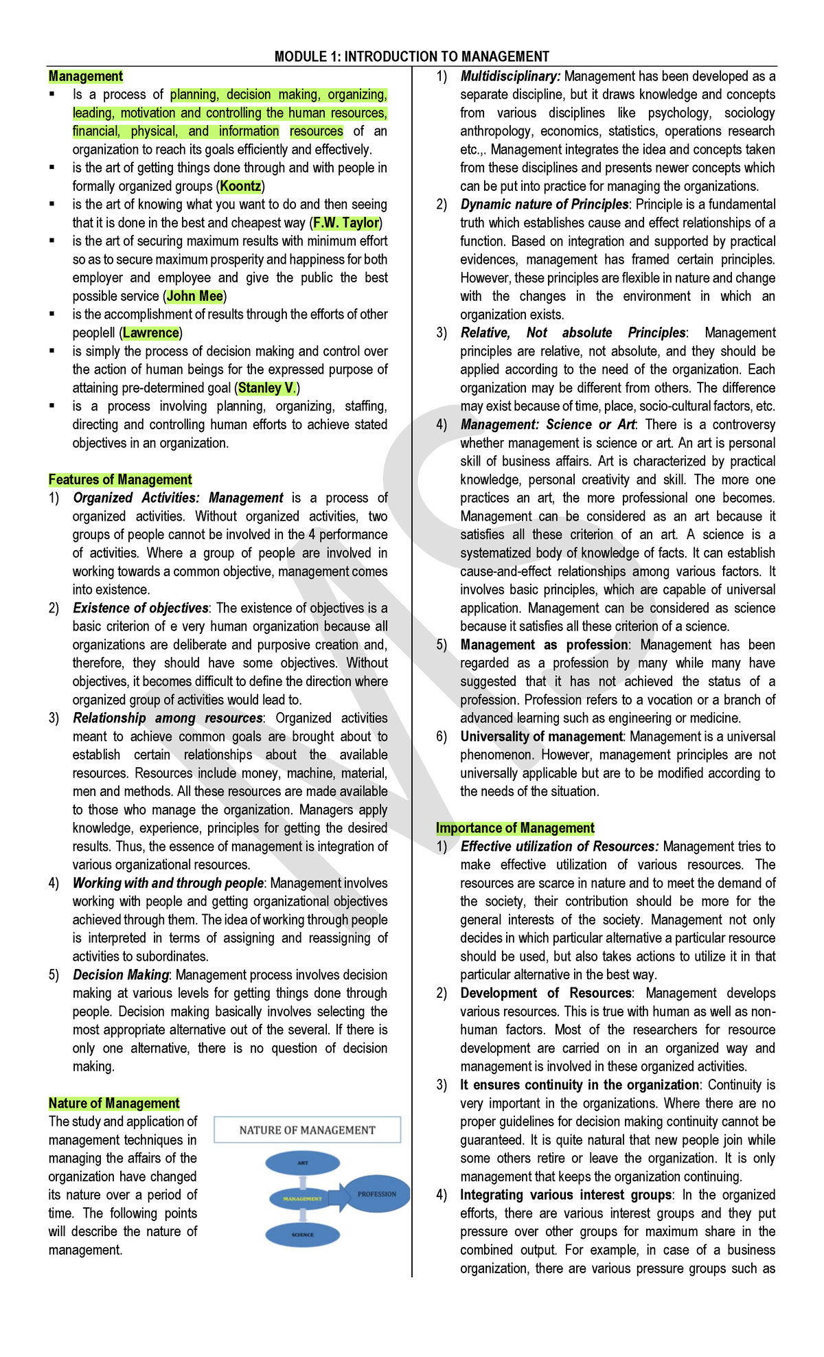 MS M1 Management: Key Concepts and Principles Overview - Studocu