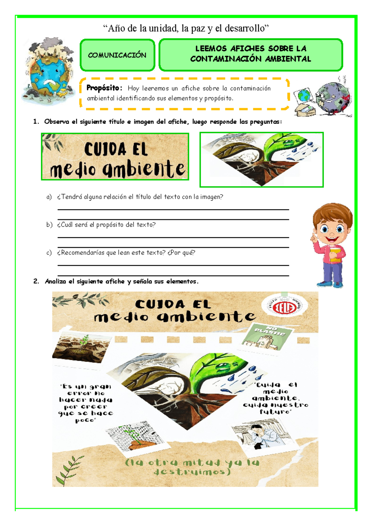 Ficha de Aplicación sobre Estrategias de Cuidado del Medio Ambiente ...