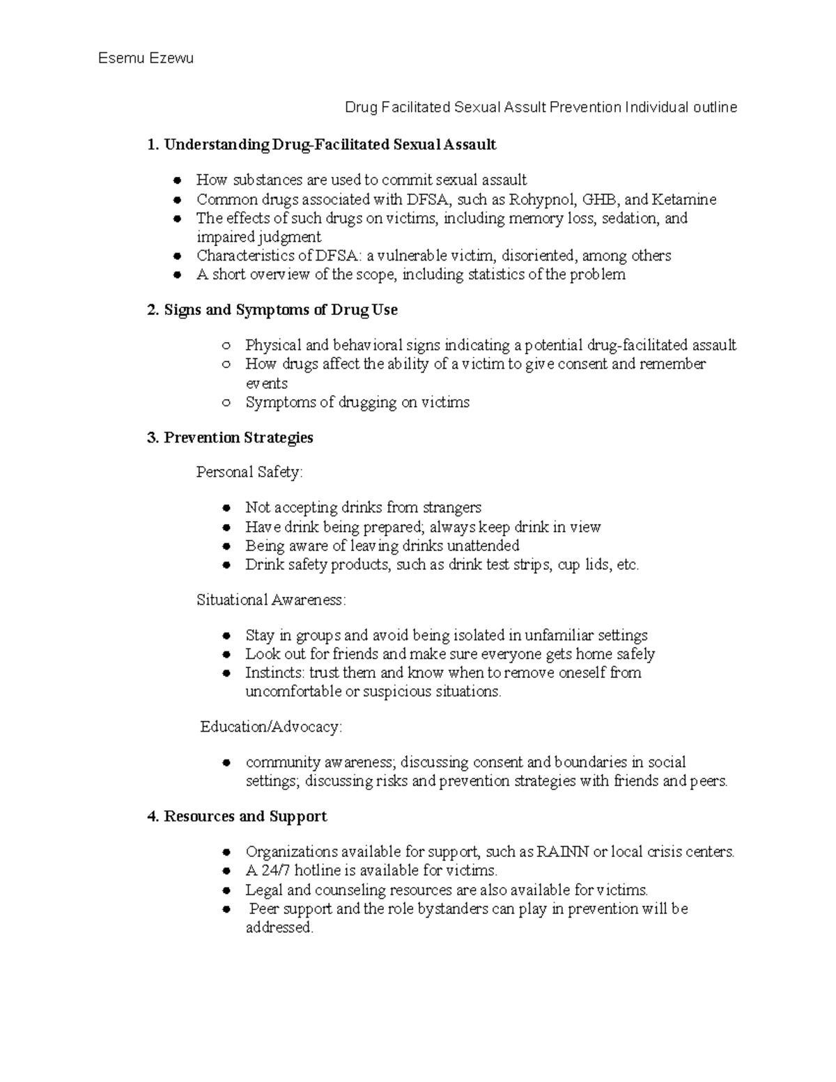 Drug Facilitated Sexual Assult Prevention Individual outline - Esemu ...