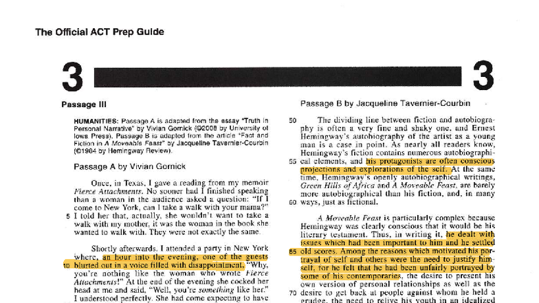ACT Test Prep: Analyzing Passages A & B from Gornick and Hemingway ...