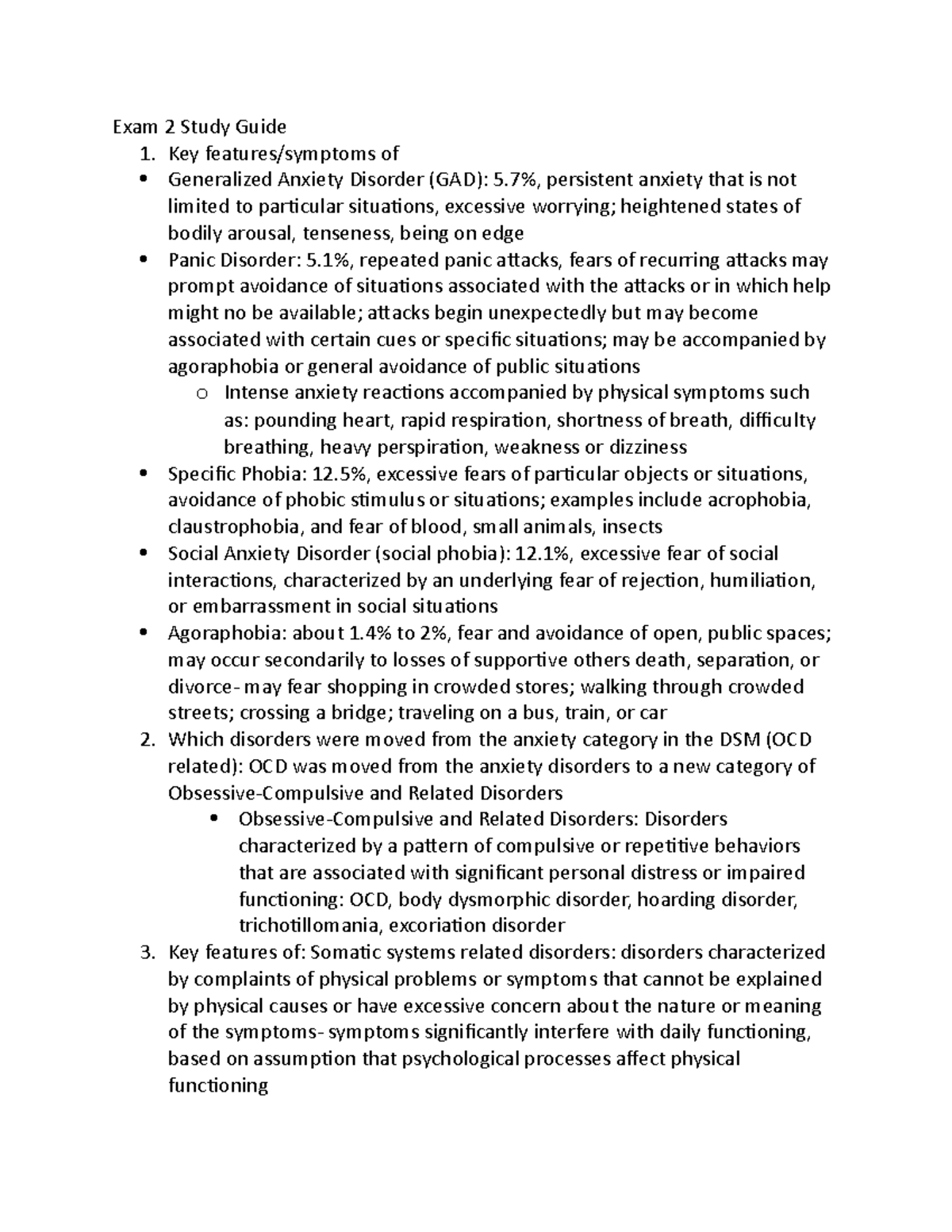 Psychology 101: Exam 2 Study Guide on Anxiety & Mood Disorders - Studocu