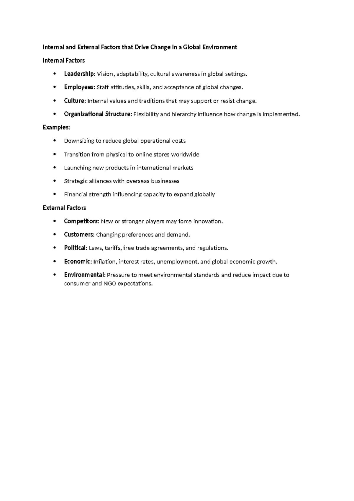 BME Test 3 Notes: Internal & External Change Factors in Global Markets ...