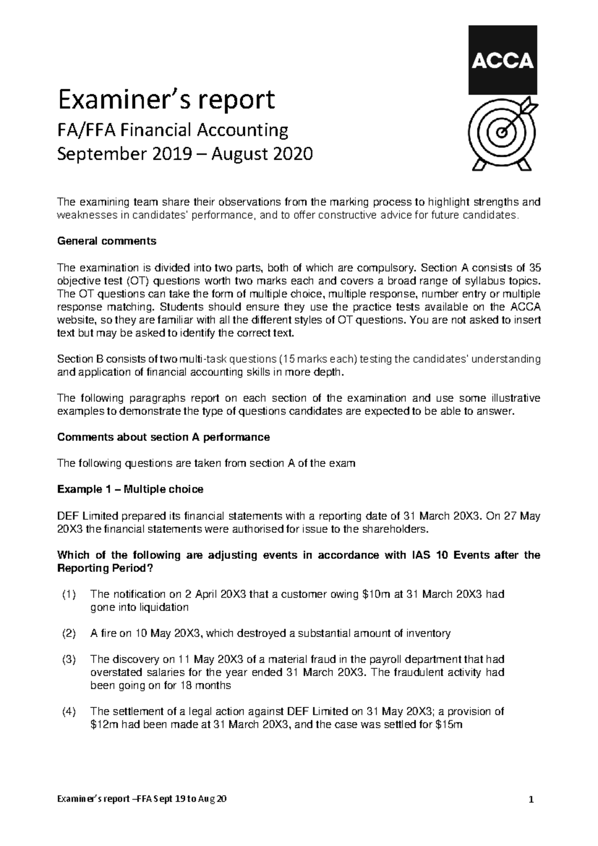 FFA Exam Report: Observations & Performance Analysis (Sept 19 - Aug 20 ...