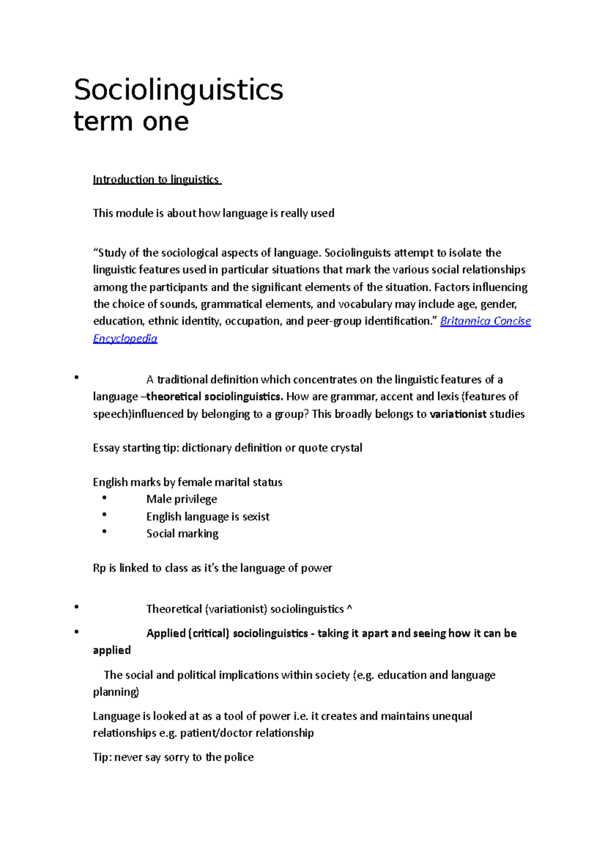 Sociolinguistics term one notes - Sociolinguistics term one ...