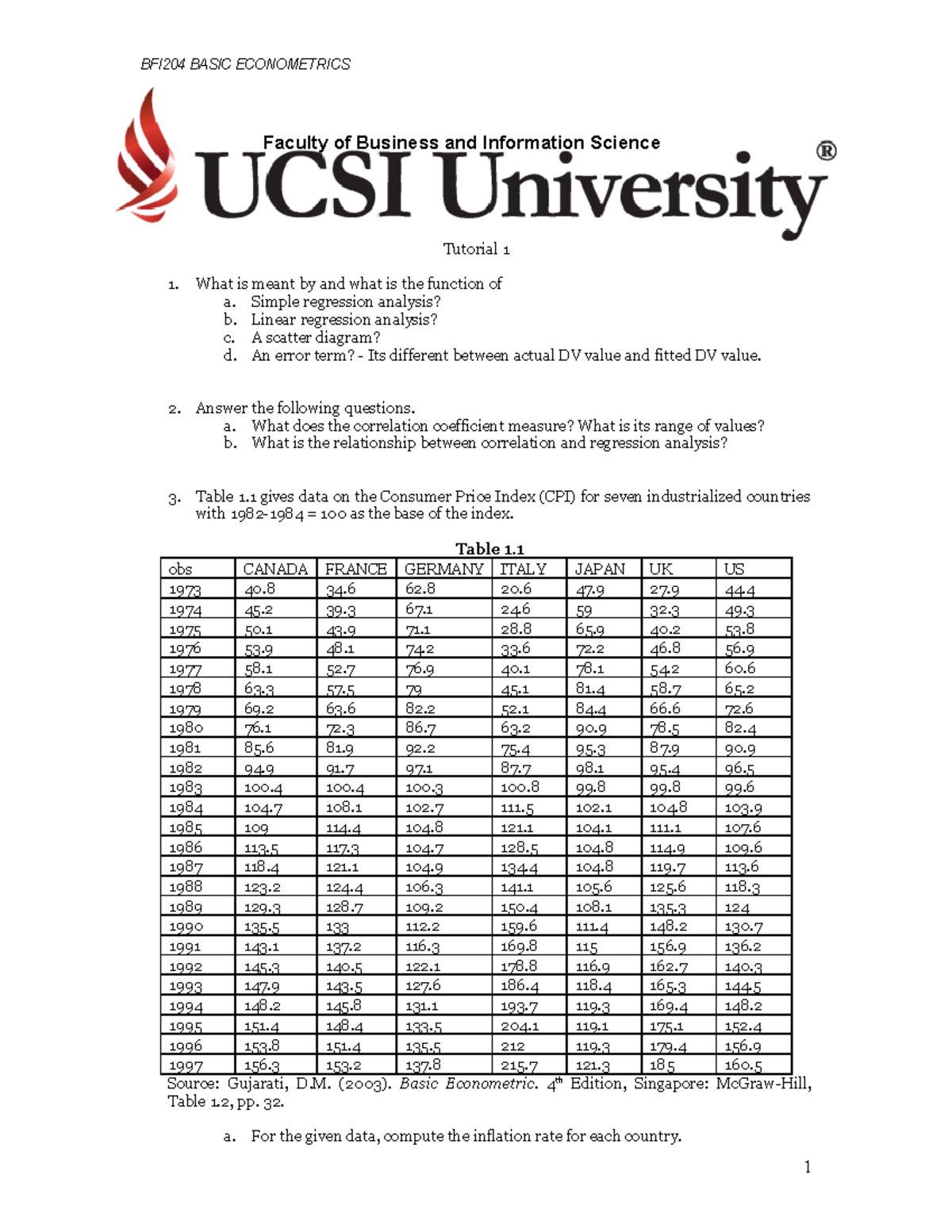 Tutorial 1 - BFI204 BASIC ECONOMETRICS Faculty of Business and ...