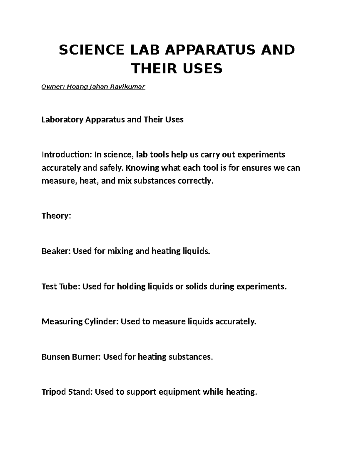 SCI 101: Lab Apparatus and Their Uses Overview - Studocu
