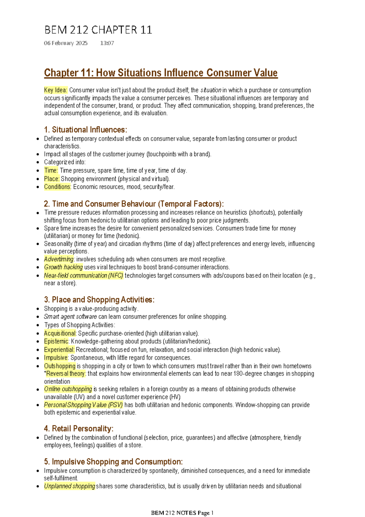 BEM 212 Chapter 11: Situational Influences on Consumer Value - Studocu