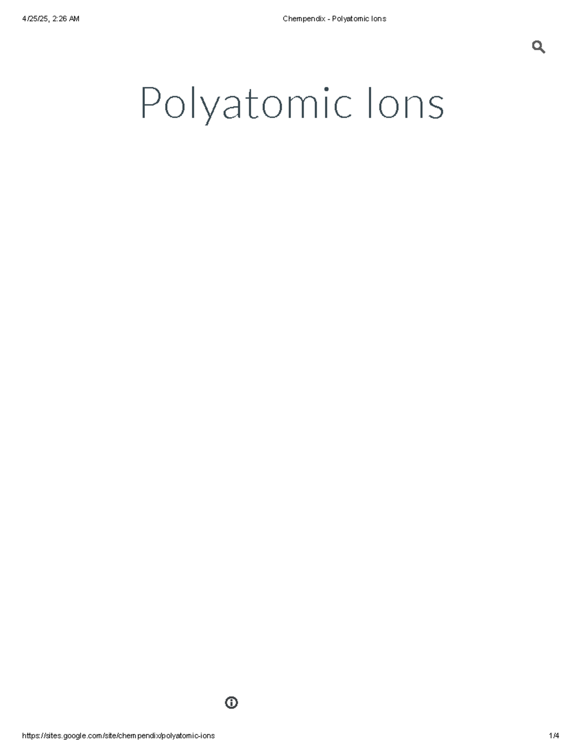 Chempendix: Overview & List of Polyatomic Ions for Chemistry Study ...