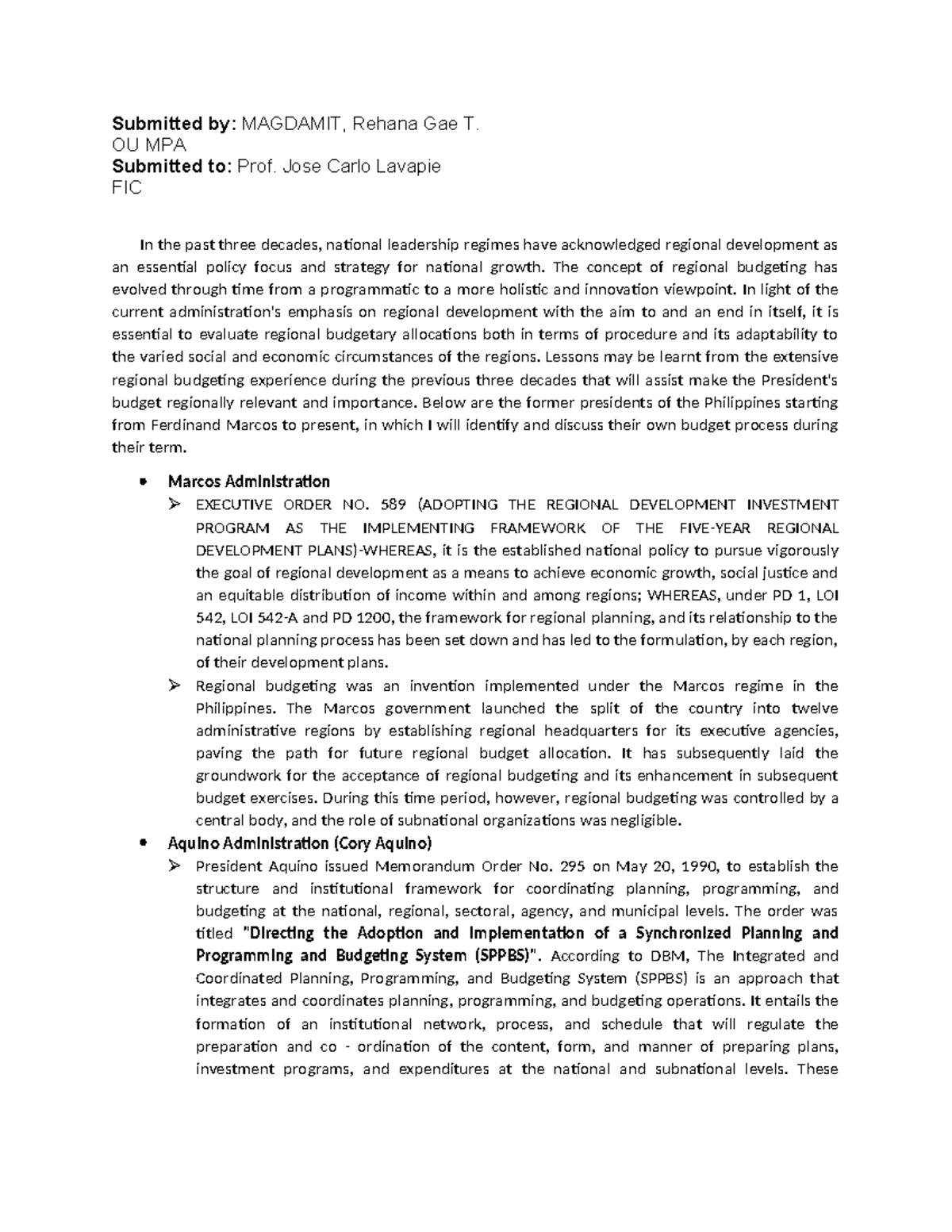 Magdamit Budget Process Analysis: A Review of Regional Allocation in OU ...