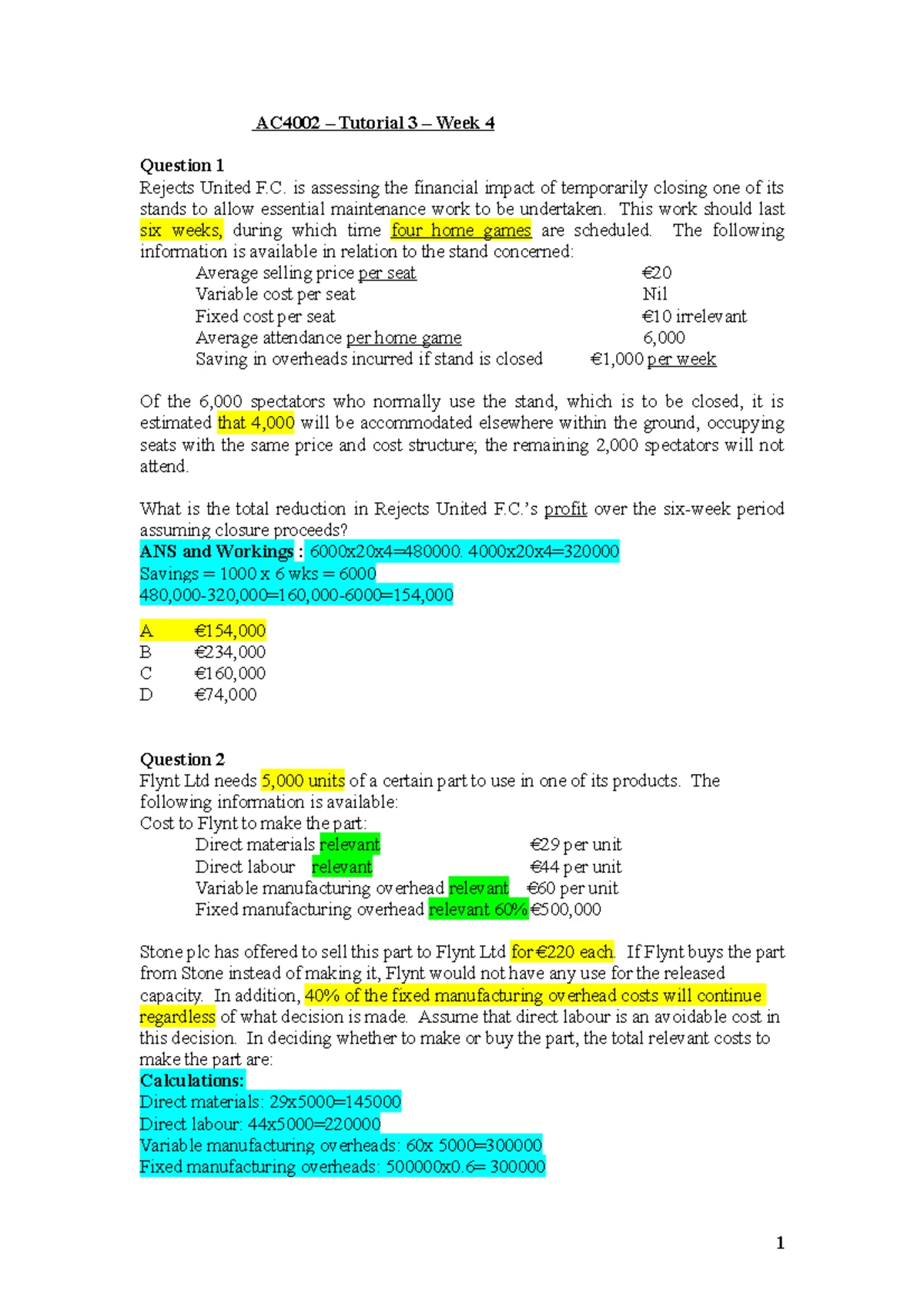 AC4002+Tutorial+2+Week+3 - AC4002 Tutorial 2 – Week 3 Question 1 ...