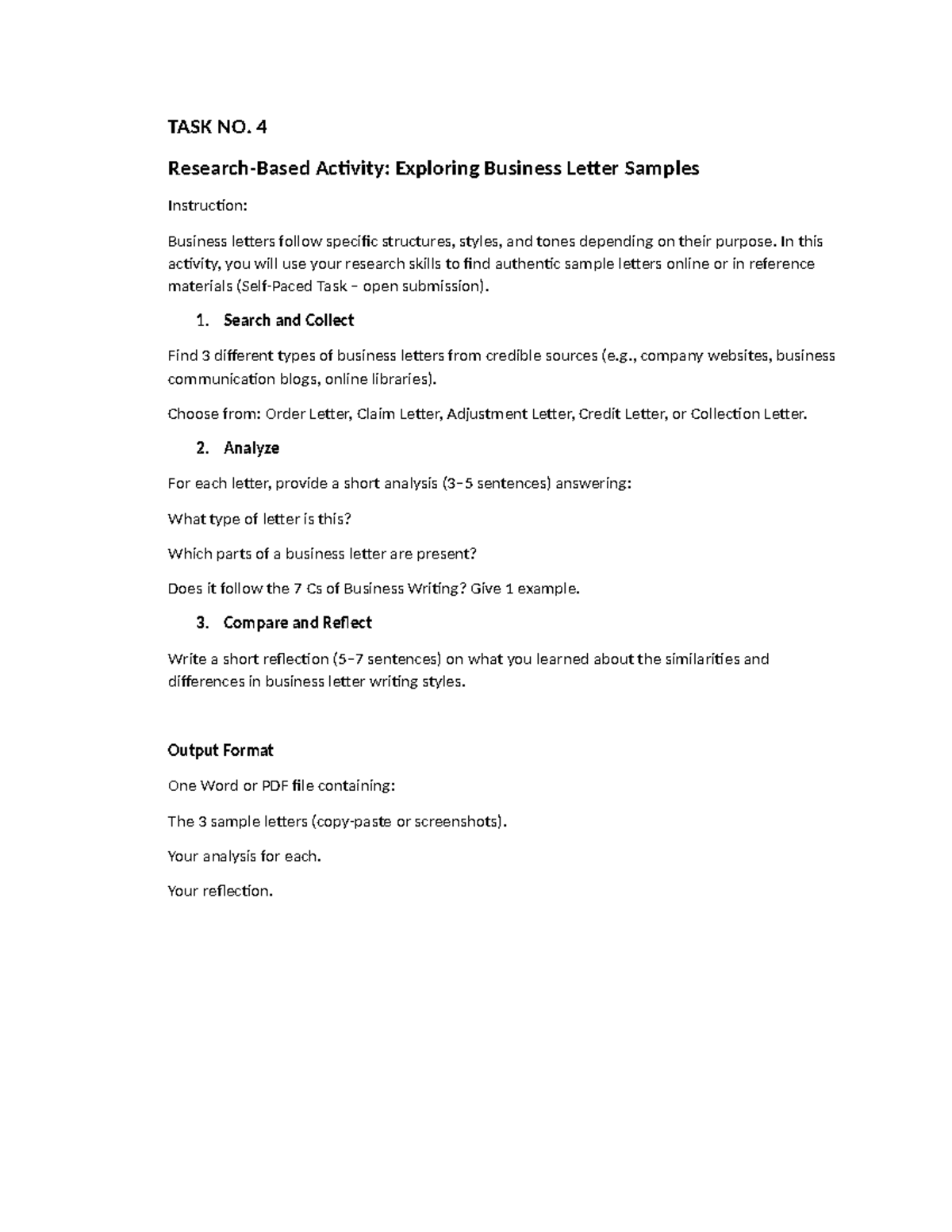 TASK NO. 4 - Analyzing Authentic Business Letter Samples - Studocu