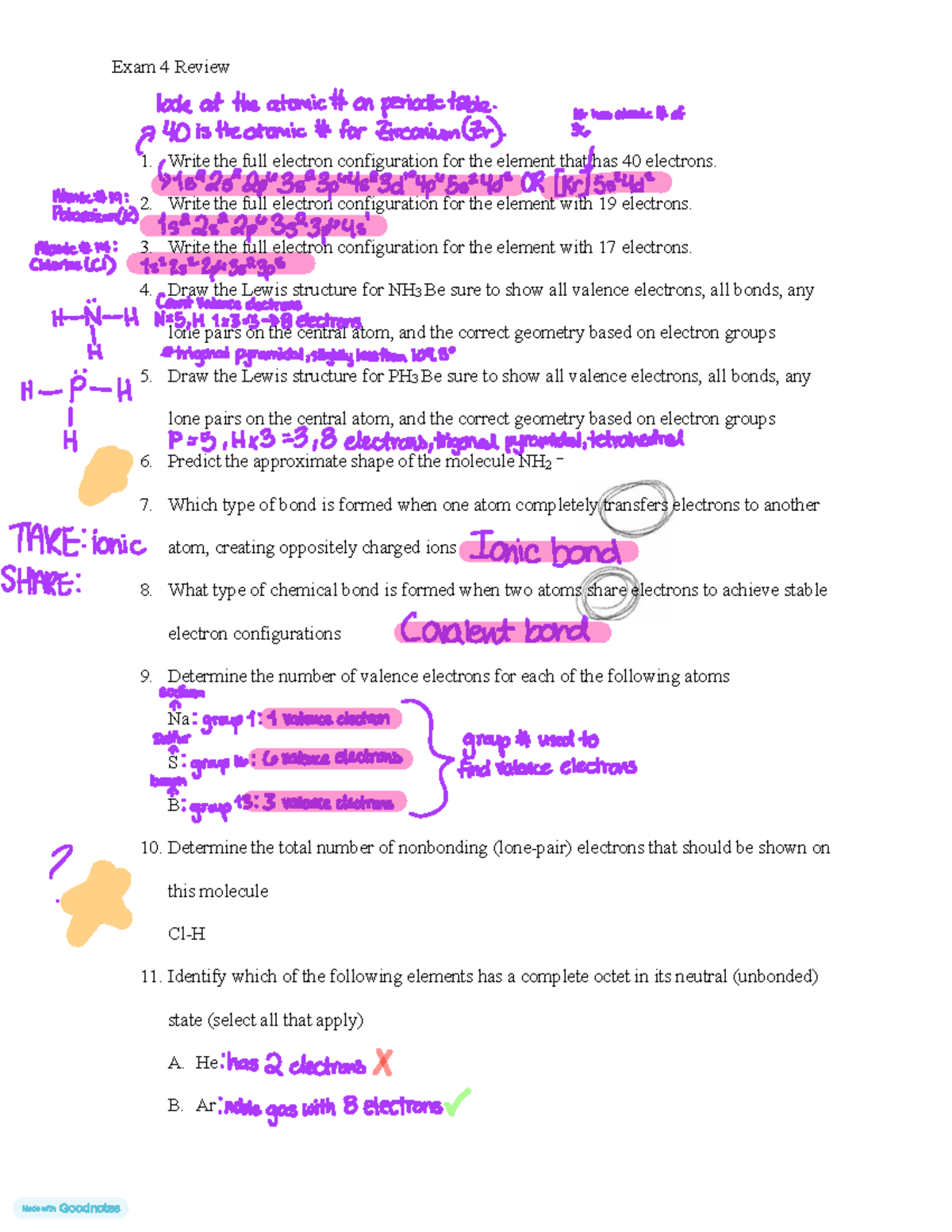 Chem 101 Exam 4 Review Questions - Studocu