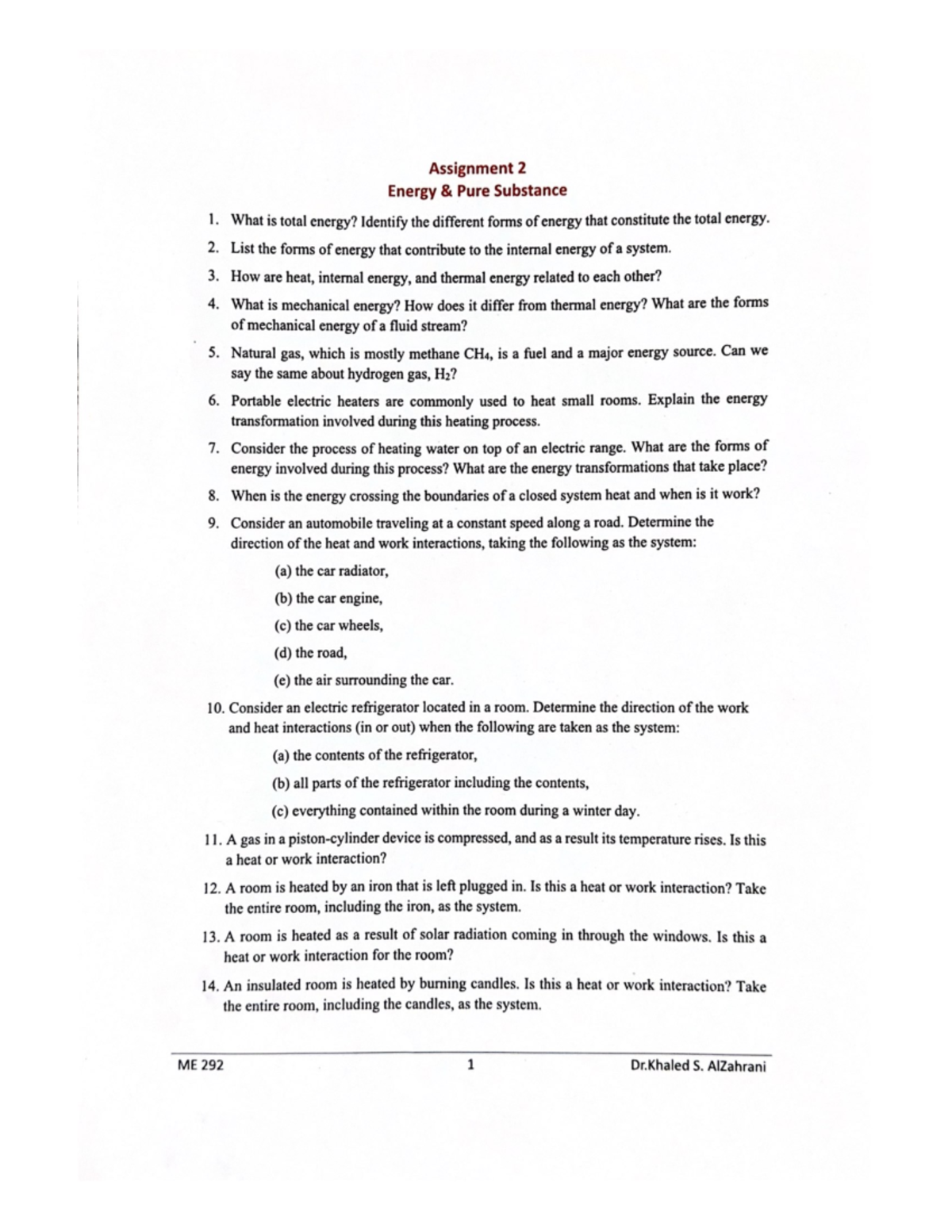 ME 292 Assignment 2: Energy and Pure Substance Analysis - Studocu