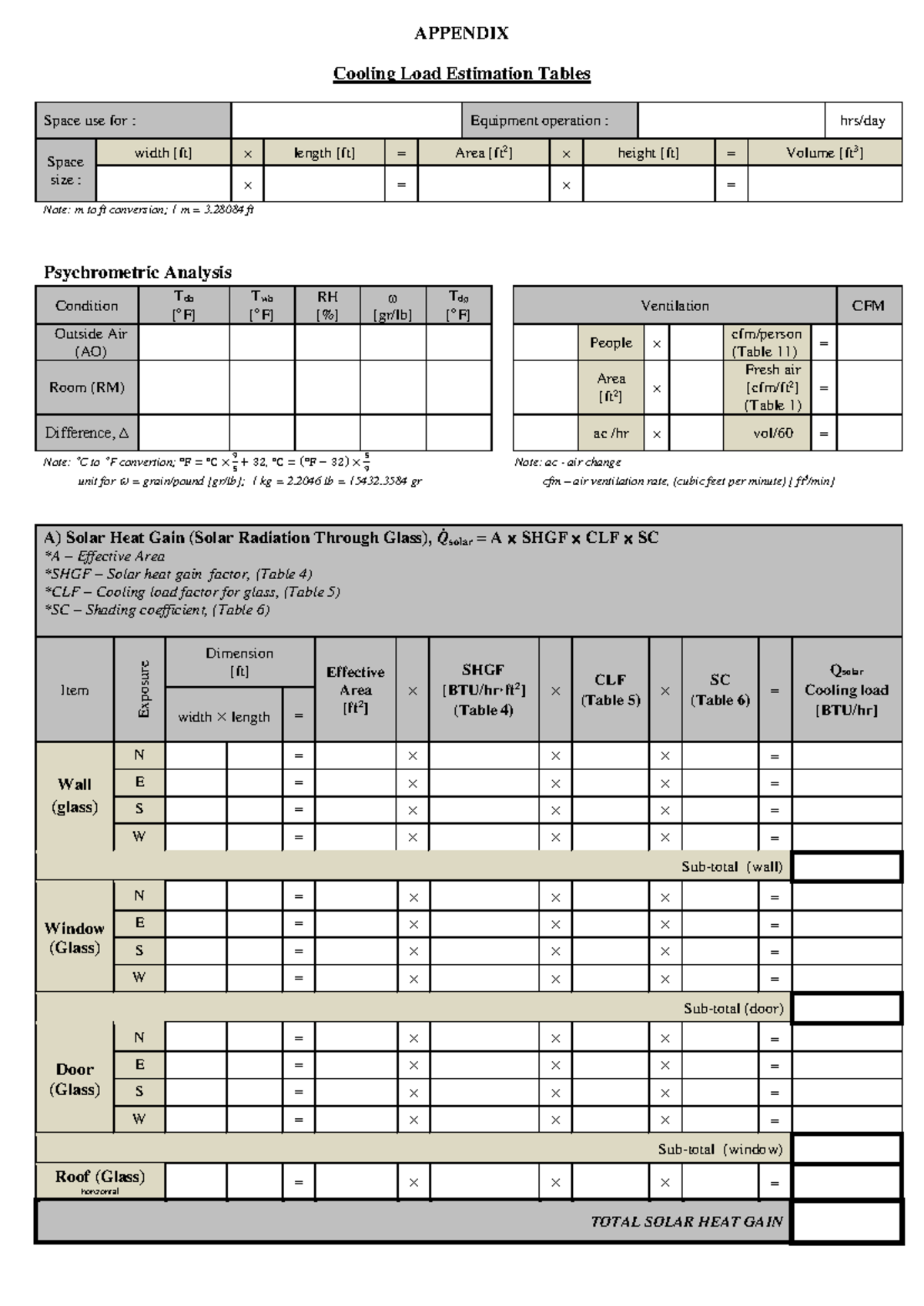 Cooling Load Estimation Tables for HVAC Analysis - Rev1 - Studocu