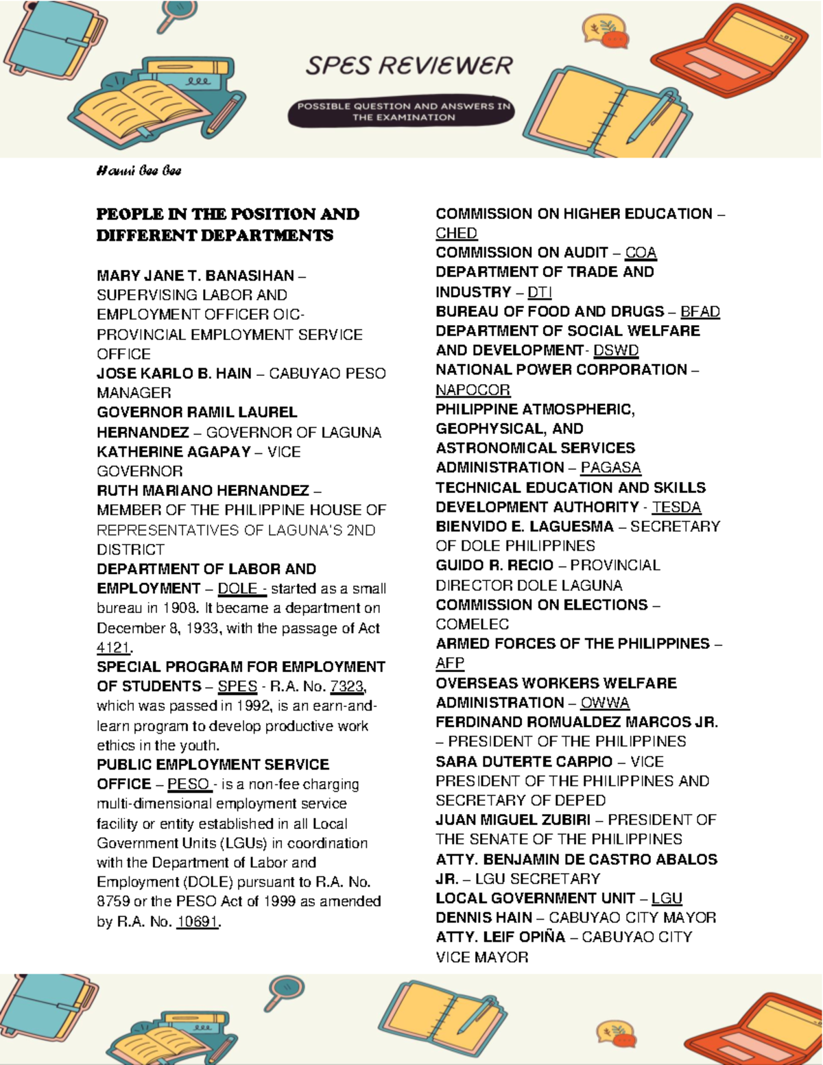 SPES 101: Comprehensive examination reviewer for the special program ...