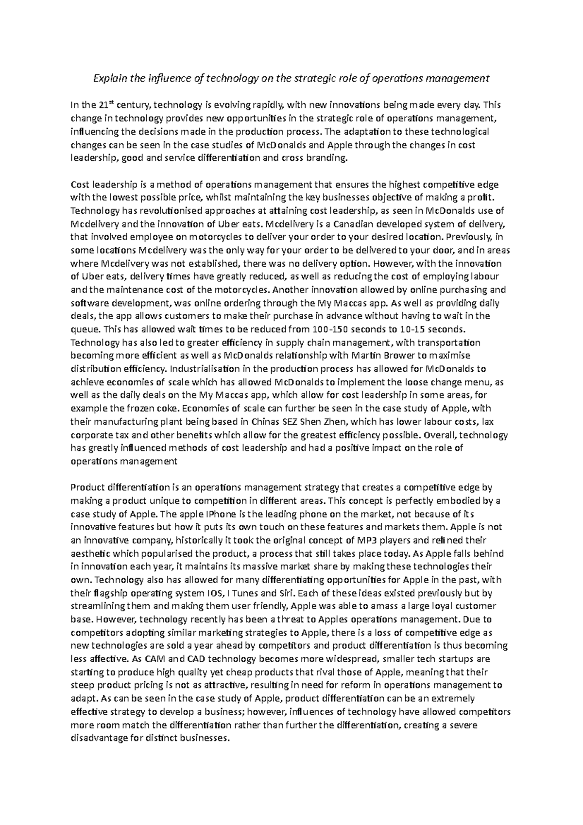 Case Study on globalisation - Explain the influence of technology on ...