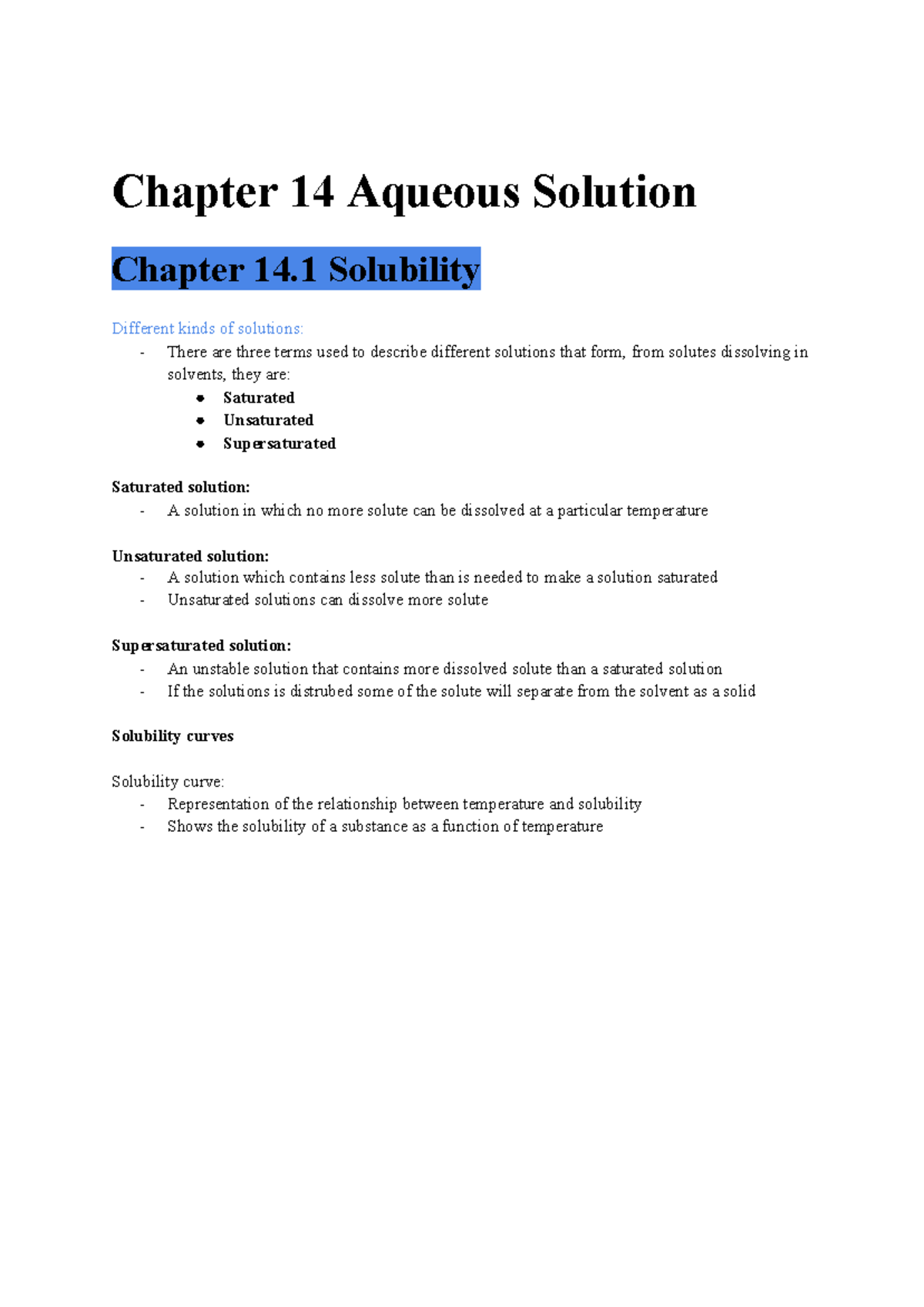 Chapter 14 - random - Chapter 14 Aqueous Solution Chapter 14 Solubility ...