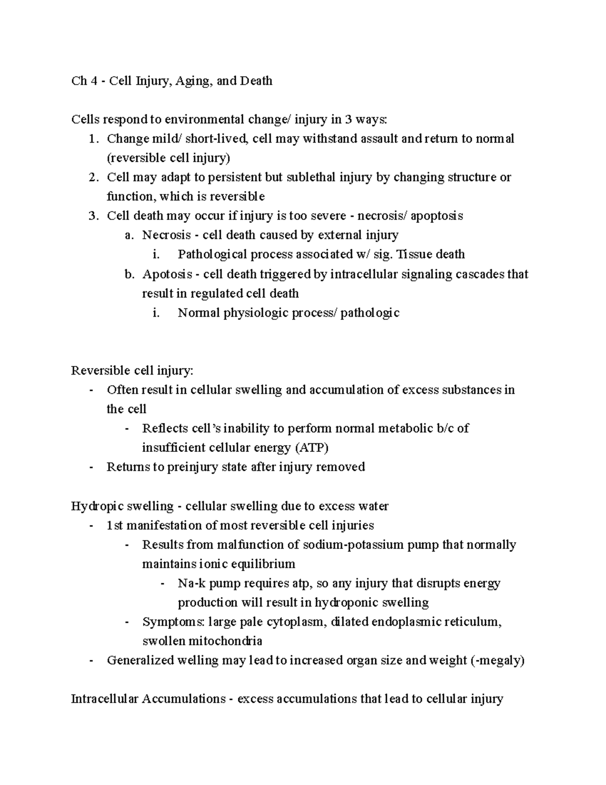 Banasik Ch 4 - Lecture notes 48-50 - Ch 4 - Cell Injury, Aging, and ...
