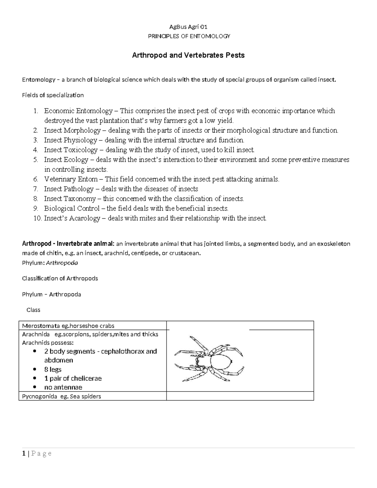 Entomology Principles: Arthropod & Vertebrate Pests - AgBus Agri 01 ...