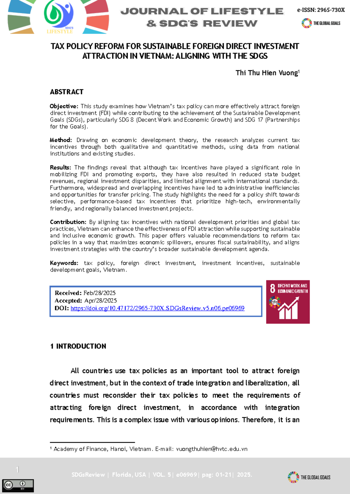 TAX POLICY REFORM FOR SUSTAINABLE FDI ATTRACTION IN VIETNAM: ALIGNING ...