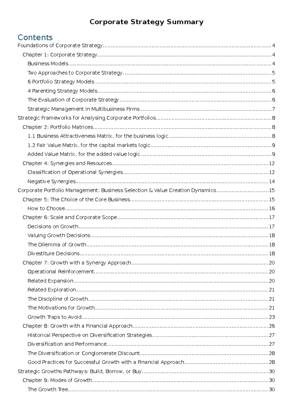 Corporate Strategy Summary - Corporate Strategy Summary Foundations of ...