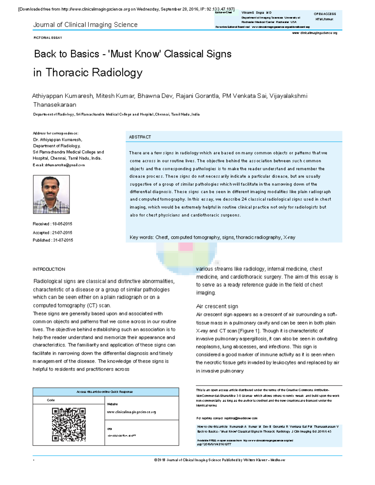 Classical Signs in Thoracic Radiology: A Comprehensive Guide (IP) - Studocu