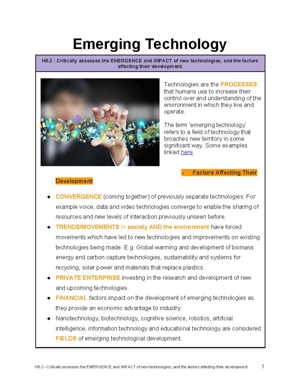 H6.2 Emerging Technology: Assessing the Impact and Development Factors ...