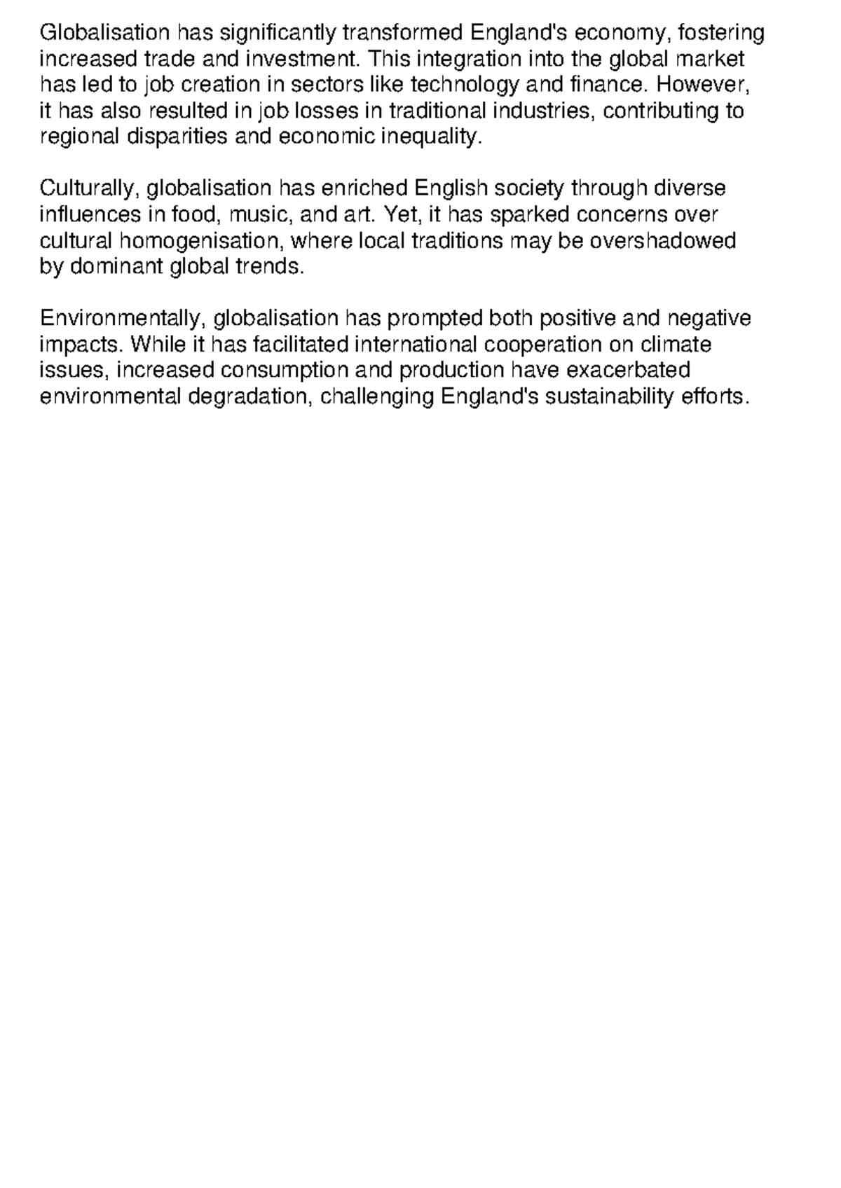Impacts of Globalisation in England: A Critical Examination - Studocu