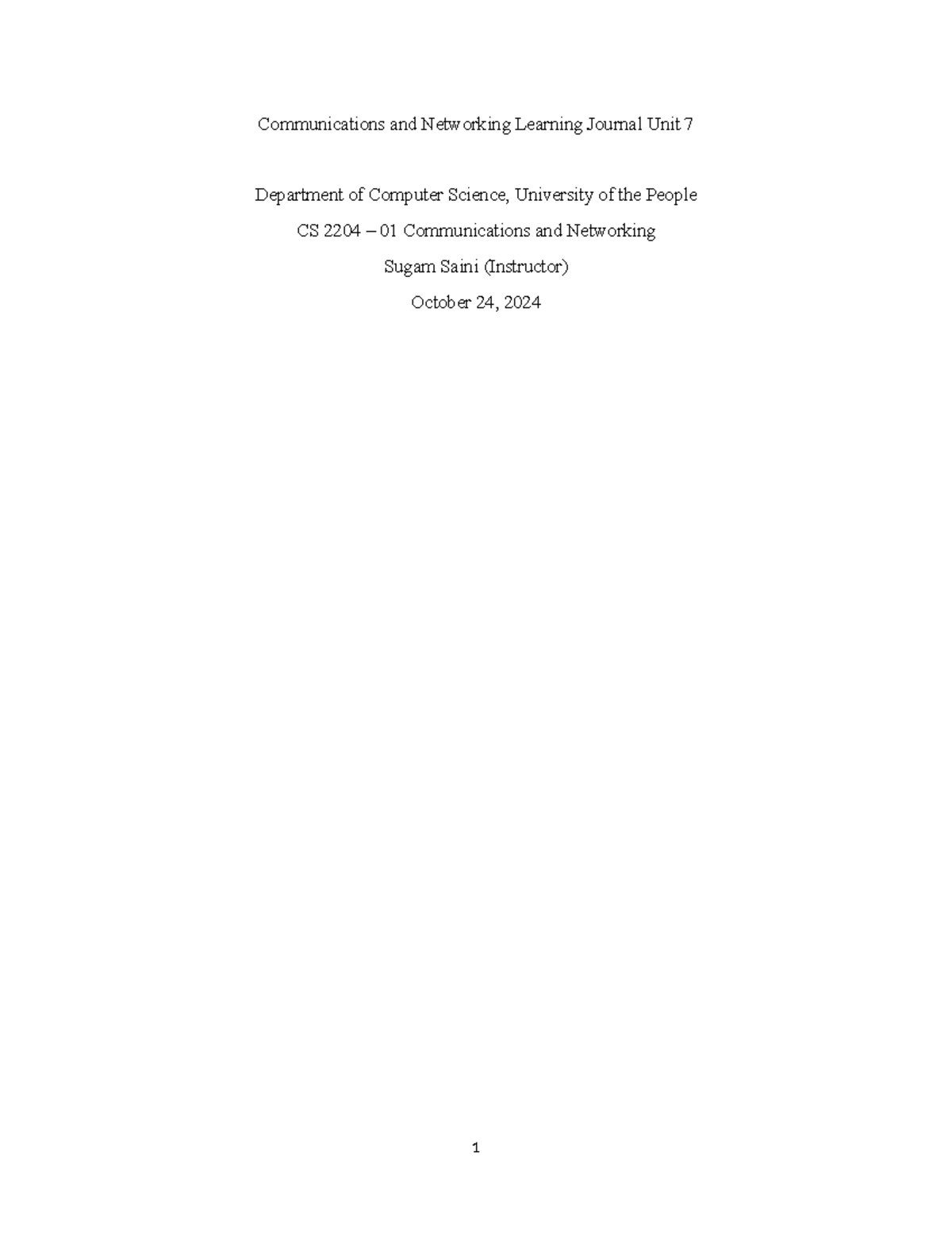 Communications and Networking - Learning Journal Unit 7 ...