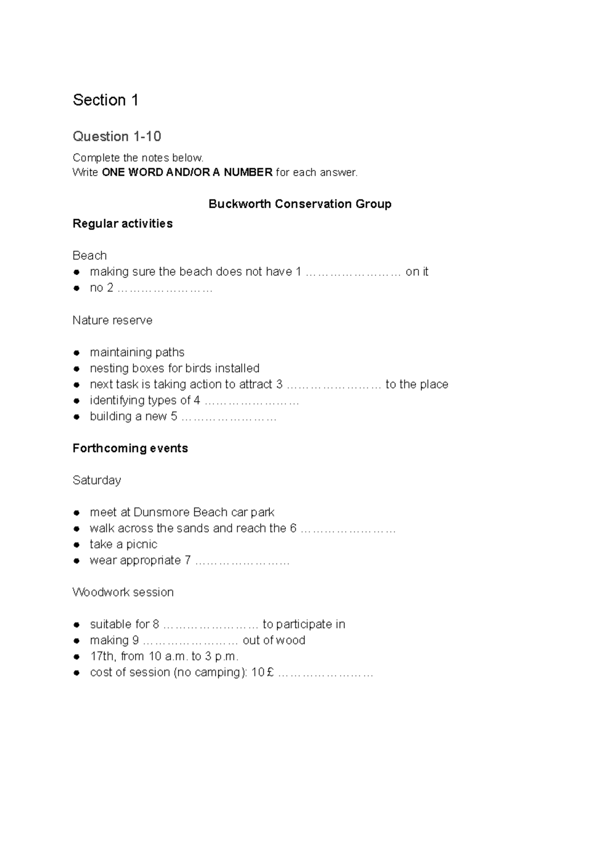 IELTS Listening Practice Test: Section 1 Notes - Studocu