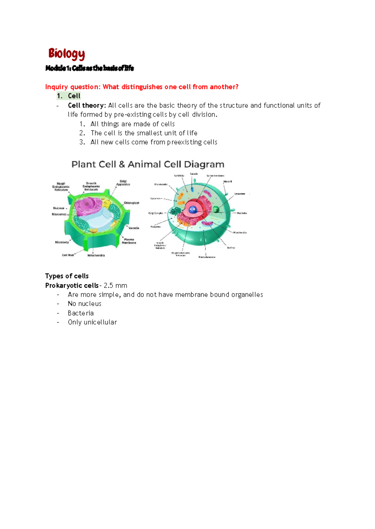 Biology Modules 1 & 2: Cells, Structure, and Function Overview - Studocu